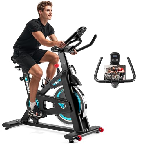 Wenoker Vélo d'exercice, vélo d'intérieur avec écran LCD, vélo d'exercice avec support de tablette, capacité de charge de 140 kg, vélos d'appartement silencieux pour la maison von Wenoker