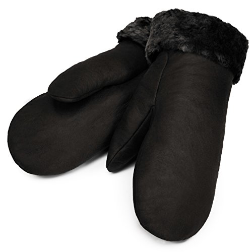 Werner Christ Lammfell Fäustlinge warme, Lange Unisex Fausthandschuhe aus echtem Fell, Winter-Handschuhe für Damen und Herren in schwarz, Größe 5 von Werner Christ