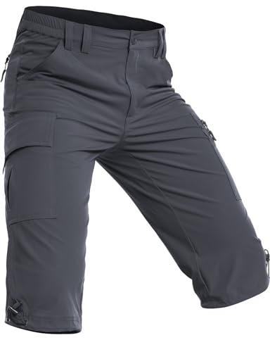 Wespornow 3/4 Kurze-Hosen-Herren Bermuda-Cargo-Outdoor-Shorts Wasserdicht Cargohose Wanderhose Stretch Trekkinghose Sporthose Fahrradhose Lang MTB Sommer für Männer (Grau, 3XL) von Wespornow