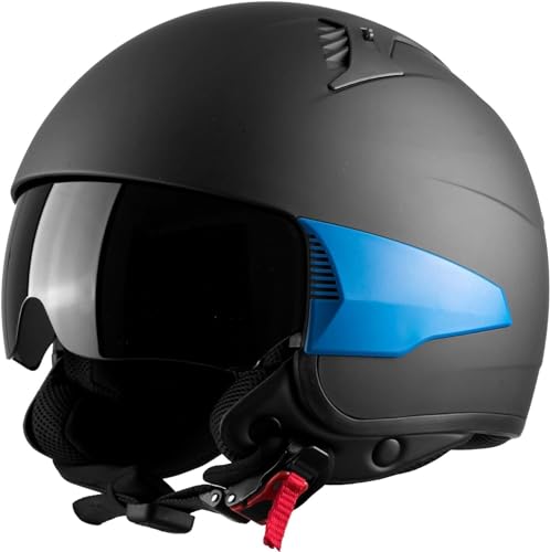 Westt Jethelm Motorradhelm Herren Damen mit Visier getönt Mopedhelm Halbschalenhelm Chopper Helm Retro Stil Mofa Helm Motorrad, matt schwarz, ECE DOT Zertifiziert (M (55-56 cm), Schwarz) von Westt