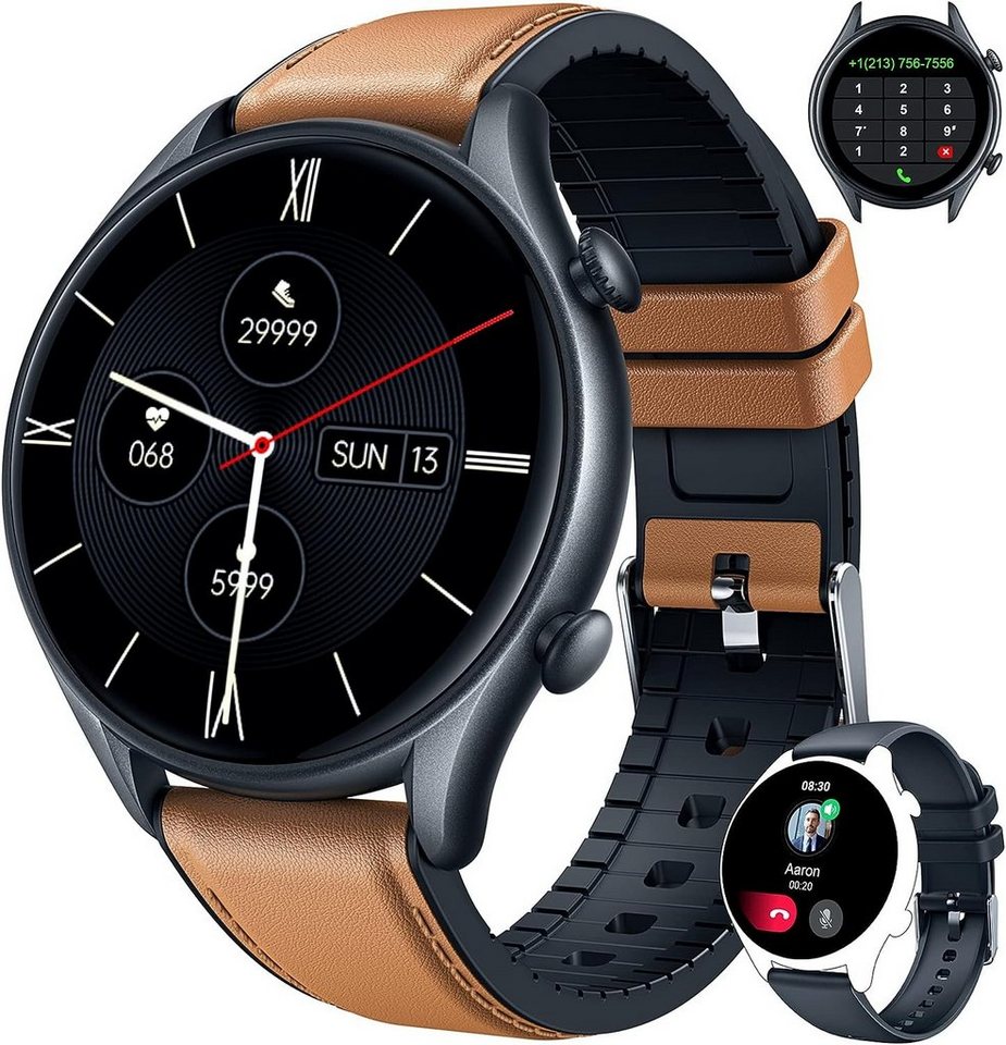 Weybon Smartwatch (1,32 Zoll, Android iOS), Herren HD Armbanduhr Runde Männer Sportuhr IP68 Pulsmesser Bluetooth von Weybon
