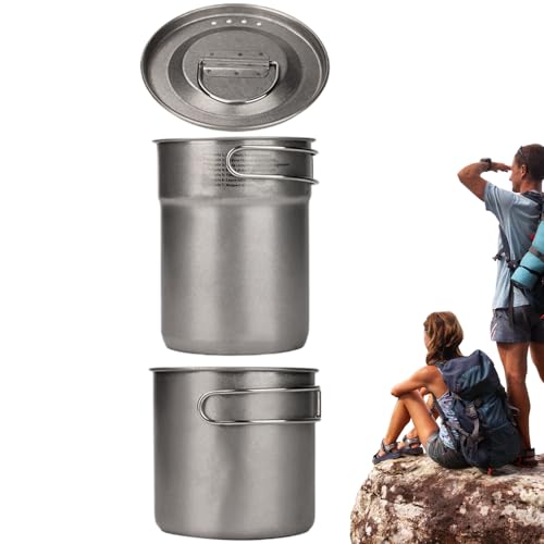 Wezalget Kochtopf Camping | Campingkochtopf Mit Klappbarem Griff - Tragbares 2er Set mit Bechern für Outdoor Aktivitäten Wandern Picknick von Wezalget