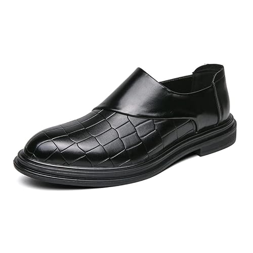 WgGUIF Formale Oxford-Schuhe für Herren zum Hineinschlüpfen mit Karomuster, runder Zehenbereich, Reißverschluss, PU-Leder, Gummisohle, rutschfest, niedrige Oberseite, rutschfest von WgGUIF
