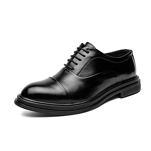 WgGUIF Oxford-Schuhe für Herren, zum Schnüren, runde Spitze, PU-Leder, Kappenspitze, rutschfest, rutschfest, Blockabsatz, rutschfest, für Abschlussball von WgGUIF