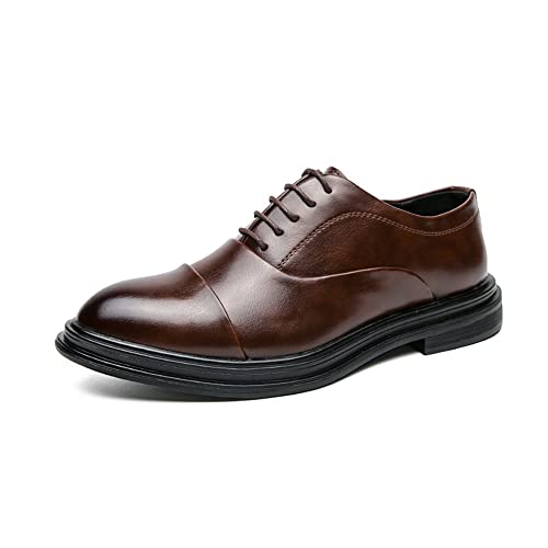 WgGUIF Oxford-Schuhe für Herren, zum Schnüren, runde Spitze, PU-Leder, Kappenspitze, rutschfest, rutschfest, Blockabsatz, rutschfest, für Abschlussball von WgGUIF