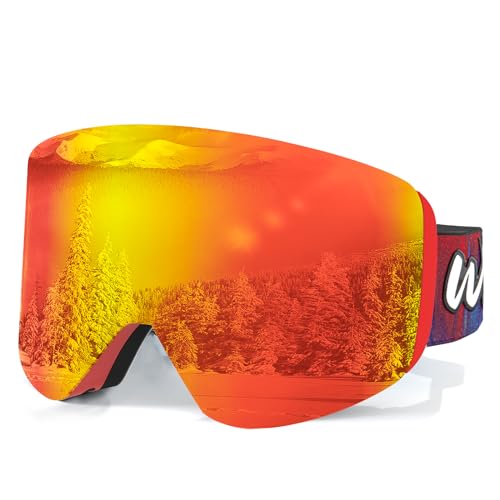 Whale Magnetic Ski Goggles OTG Snowboard Goggles Unisex 100% Uv Protection (Limited Time Discount Price For Fans Of The Brand) (Red polarized mirror, Small size/frameless pillar mirror) von Whale