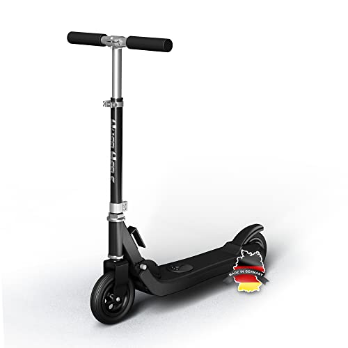 E-Kids Elektroroller für Kinder von 3-14 Jahren – ultraleichter E-Scooter mit sicherer Maximalgeschwindigkeit von 10 km/h & einfacher Bedienung – innovativer Klappmechanismus (Schwarz) von Wheelheels