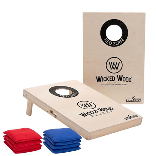 Wicked Wood Cornhole Set – 90 x 60 cm – Red Zone Black – Massivholz – ACL REC lizenziert – inkl. 2 x 4 offiziellen Taschen (Schwarz/Orange) von Wicked Wood Games