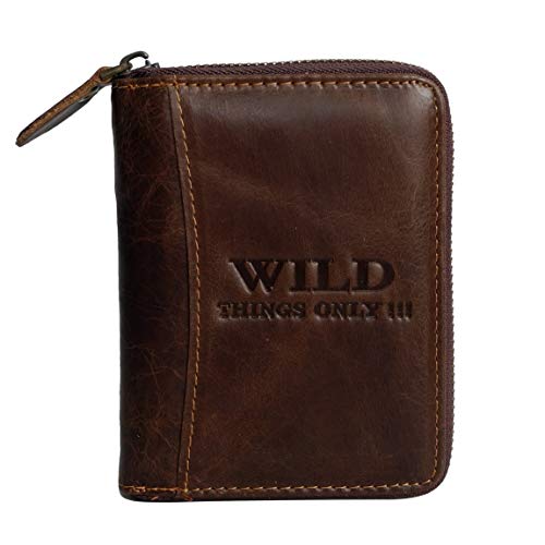 Herren Hochformat Geldbörse von Wild Things Only !!! Herrengeldbörse Geldbeutel Portemonnaie, umlaufender Reißverschluss, Rindleder (Dunkelbraun) - präsentiert von ZMOKA® von Wild Things Only !!! - präsentiert von ZMOKA