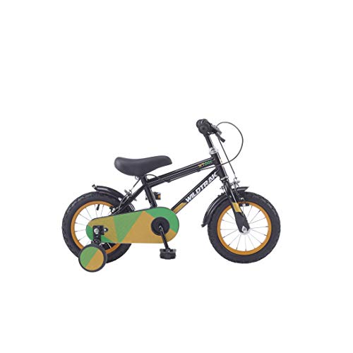 Wildtrak - 12 Zoll Fahrrad für Kinder von 2-5 Jahren mit Stützrädern – Schwarz/Grün von Wildtrak