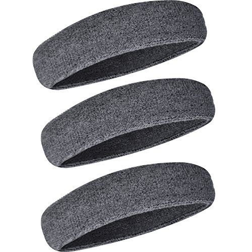 WILLBOND 3 Packung Sport Stirnband Schweißband für Männer und Damen, Elastische Haarband Non Slip Feuchtigkeit Wicking Athletische Baumwolle Kopfband für Sport (Grau) von WILLBOND