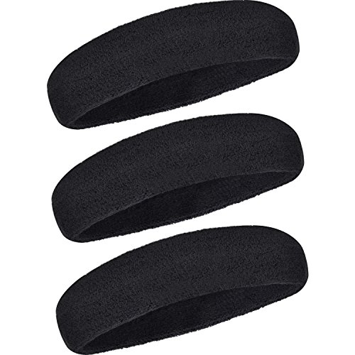 Willbond 3 Packung Sport Stirnband Schweißband für Männer und Damen, Elastische Haarband Non Slip Feuchtigkeit Wicking Athletische Baumwolle Kopfband für Sport (Schwarz) von WILLBOND