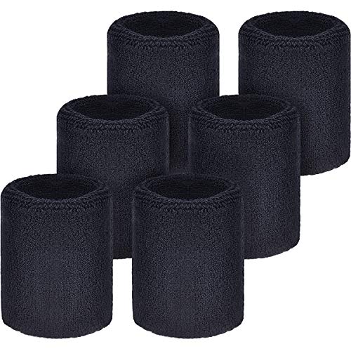 WILLBOND Schweißbänder Armbänder für Fußball Basketball Laufen Athletic Sport Schwarz, Einheitsgröße , 6 Stück (1er Pack) von WILLBOND