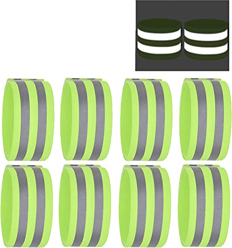 Willingood 8 Stück Reflektorbänder für Outdoor Jogging, Hosenklammer Fahrrad, Wandern, Motorrad-Reiten oder Laufen | Reflektierende Sicherheits Armband | 40 x 5 cm, Fluoreszierende Grün von Willingood