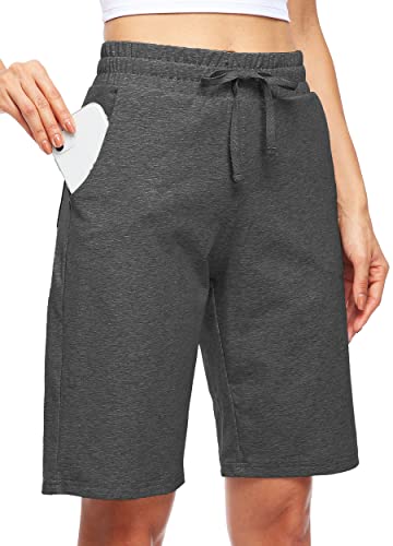 Willit Damen 25,4 cm Baumwolle Lounge Shorts Bermuda Yoga Athletic Sweat Shorts Lang Casual Pyjama Shorts mit Taschen Grau XL von WILLIT