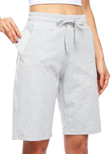 Willit Damen 25,4 cm Baumwolle Lounge Shorts Bermuda Yoga Athletic Sweat Shorts Lang Casual Pyjama Shorts mit Taschen Hellgrau M von WILLIT