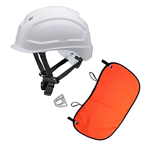 Schutzhelm pheos S-KR EN 397- Vormontierter 4-Punkt Kinnriemen und Vollsichtbrillenclip + Nackenschutz orange mit BG BAU Förderung, Farbe:weiß von Wilpeg