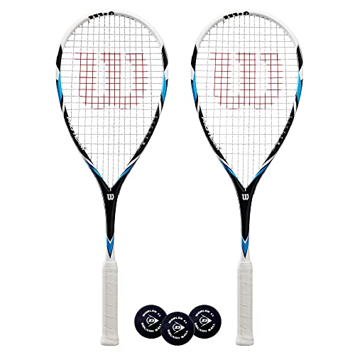 2 x Wilson Pro Team Squash rackets + hoofddeksel + 3 Squashbälle von Wilson