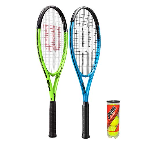2 x Wilson XL Tennisschläger (Blau & Grün) & 3 Tennisbälle ntage XL Tennisschläger x 2 & 3 Tennisbälle von Wilson