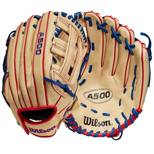 WILSON Unisex, Teenager A500 Baseball 30,5 cm Handschuh, Blonde/Rot/Königsblau, 12" von Wilson