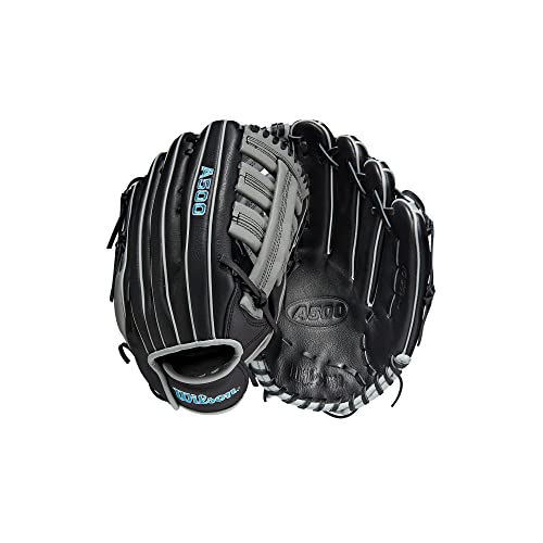 WILSON Unisex, Teenager A500 Baseball 31,8 cm Handschuh, Schwanrz/Grau/Blau, 12.5" von Wilson