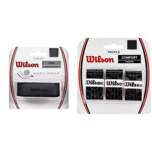 WILSON Unisex Basisgriffband Sublime, schwarz, 1 Stück, WRZ4202BK & Overgrip Griffband, Profile Overgrip, 3 Stück, schwarz, WRZ4025BK von Wilson