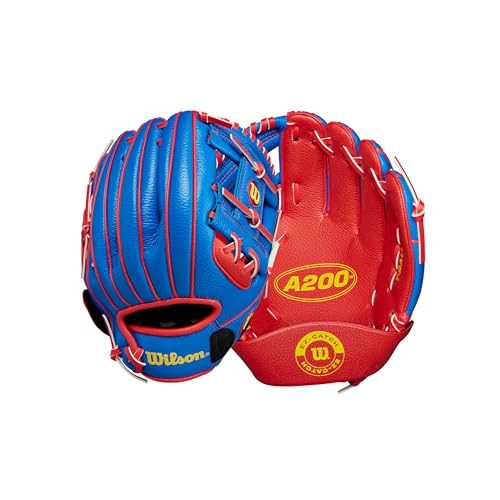 Wilson 2024 A200™ EZ Catch™ Royal 25,4 cm T-Ball-Handschuh – Rechtshänder, Königsblau/Rot/Gelb von Wilson