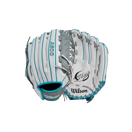 Wilson 2024 A500™ Siren™ Youth Infield Fastpitch Softball-Handschuh, 29,8 cm, Weiß / Grau / Blaugrün von Wilson