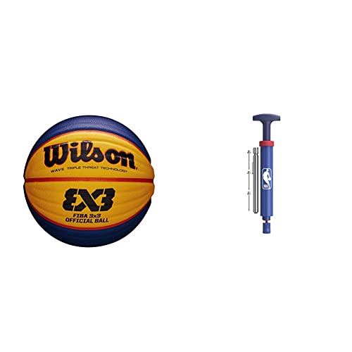 Wilson 3 x 3 Spiel Basketball & Ballpumpen-Set NBA DRV Pump KIT, Inkl. Druckmesser und 3 Nadeln, Kunststoff, Blau von Wilson