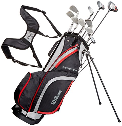 Wilson Anfänger-Amazon Exclusive Komplettsatz, 10 Golfschläger mit Carrybag, Herren, Linkshand, Stretch XL, schwarz/grau/rot, WGG157550 von Wilson