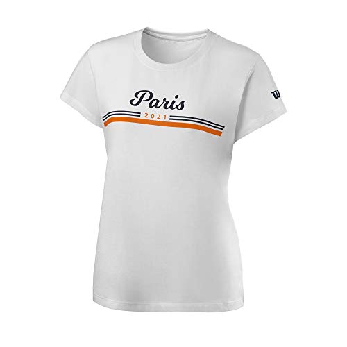 Wilson Damen Paris 2021 Tech T-shirt Tennis Shirt, Weiß / Blau (Maritime) Orange, S EU von Wilson