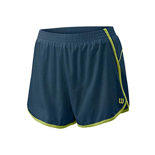 Wilson Damen Shorts, COMPETITION WOVEN 3.5 SHORT, Polyester/Spandex, Blau/Grün (Majolica Blue/Dk Citron), Größe XS, WRA775411XS von Wilson