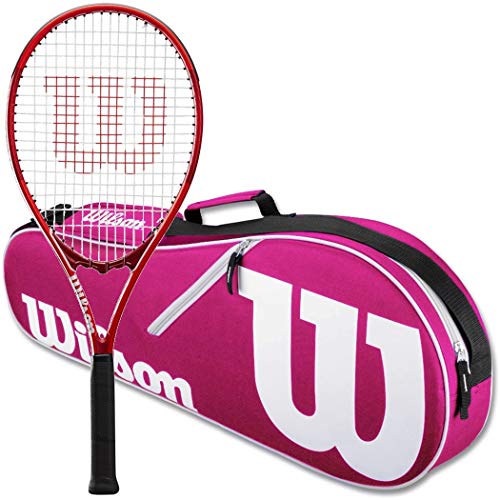 Wilson Federer Tennisschläger Control 103 Grip Größe 4 3/8 Zoll gebündelt mit pinker Tennistasche Advantage II (unglaubliche Haptik und Kontrolle) von Wilson