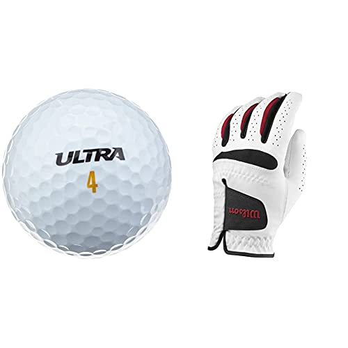Wilson Golfbälle Ultra, weiß, 24er Pack & Wilson Herren Golfhandschuh, Größe L, Links, MLH, Weiß, Feel Plus, WGJA00064L von Wilson