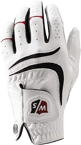 Wilson Staff Herren Golfhandschuh, Grip Plus, Material-Kombi, Größe: M/L, Linkshand, MLH, weiß, WGJA00680ML von Wilson