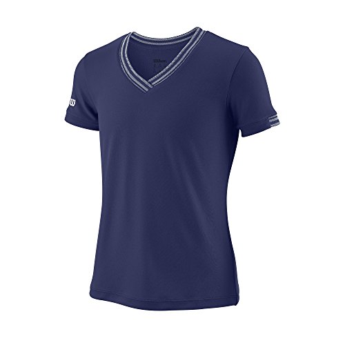 Wilson Mädchen Tennis-Kurzarmshirt mit V-Ausschnitt, G Team V-Neck, Polyester, Blau, Größe: L, WRA770101 von Wilson