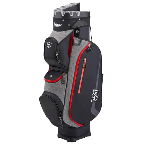 Wilson Staff Golftasche, I LOCK III Cart Bag, Trolleytasche, Für bis zu 9 Eisen, Schwarz/Rot/Grau, 3,2 kg, WGB4330GY von Wilson