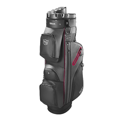 Wilson Staff Golftasche, i Lock Dry Cart Bag, Trolleytasche, 14 Fächer für diverse Golfschläger, Schwarz/Rot von Wilson