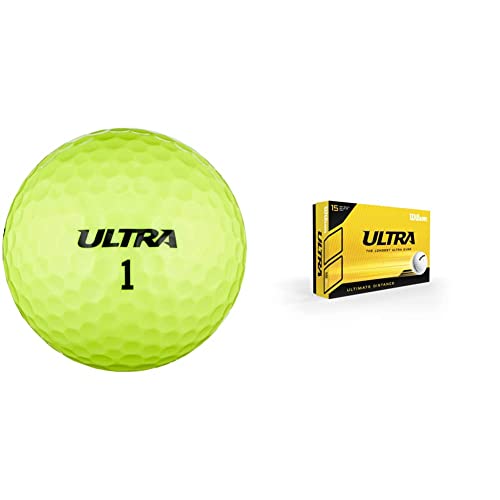 Wilson Ultra, 2-Piece Golfbälle für mehr Länge, 15er-Pack, Weiche Ionomerhülle, Ultra, Gelb Staff Golfbälle, Ultra, Zweiteiliger Golfball, 15 Bälle, Weiß von Wilson