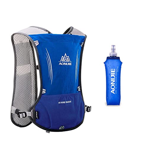 Win.Deeper Ultraleicht Trinkrucksack Trail Run Rucksack Trinkweste, Hydration Pack Fahrradrucksack für Laufen, Camping, Wandern, Joggen, Marathoner mit 1.5L Trinkblase oder 500ML Wasserflasche (Blau) von Win.Deeper