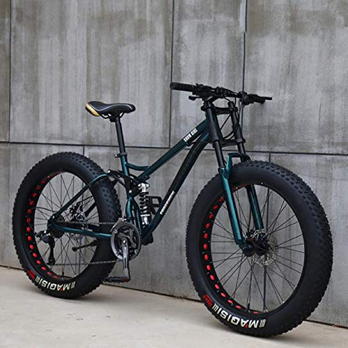 26 Zoll Mountainbike,21 Gang-Schaltung Erwachsene Fette Reifen Fahrrad,Rahmen aus Kohlenstoffstahl,Vollfederung Scheibenbremsen Hardtail Bike (Cyan) von Wind Greeting