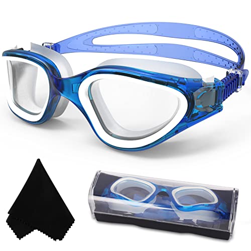 Winline Polarisiert Schwimmbrille Erwachsene Jugendliche,Anti-Beschlag-UV-Schutz Wasserdicht klare Sicht einfach einzustellen für Herren Damen (Light Blue/Non-polarized Clear Lens) von Winline