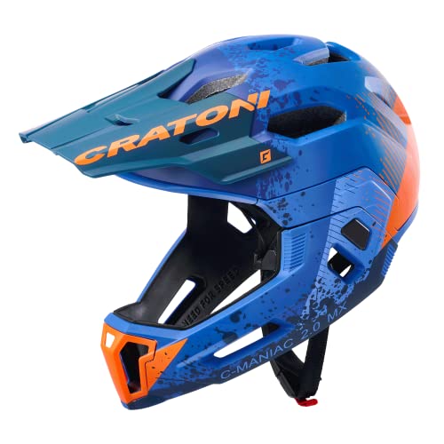 Cratoni Unisex – Erwachsene C-Maniac Helmet, Blau/Orange Matt, M-L (54-58 cm) von Cratoni