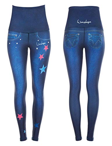 Winshape Damen Functional Power Shape Jeans Tights Leggings High Waist “Reach the Stars” HWL102, indigo blue, Winshape Slim Style, Fitness Freizeit Sport Yoga Workout von WINSHAPE