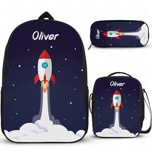 Weltraum-Astronauten-Raketen-Schultaschen für die weiterführende Schule, personalisierbar, für Mädchen, Grundschule, Mittelschule, Büchertasche, leicht, widerstandsfähig, mit Lunchbox, Federmäppchen, von Wintarn