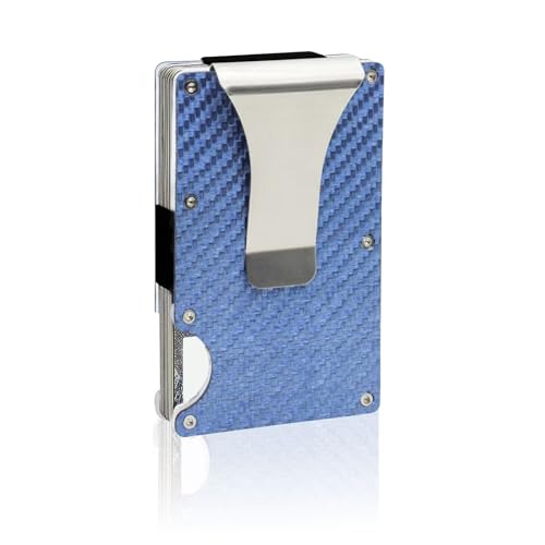 WisePoint Carbon Fiber Card Wallet, Metall Kartenhalter Aluminium Kartenhalter Wallet mit RFID Blocking, Minimalistische Kreditkartenhalter für Männer, RFID Kartenhalter (blau) von WisePoint