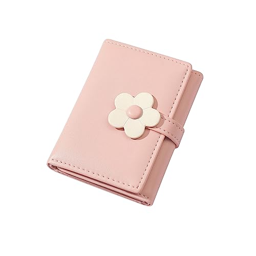 WisePoint Portemonnaie Damen Klein, Geldbörse Damen Leder für Mädchen, Kartenhalter mit Blumen Snap zum Arbeiten, Reisen, Shopping, Dating(pink) von WisePoint