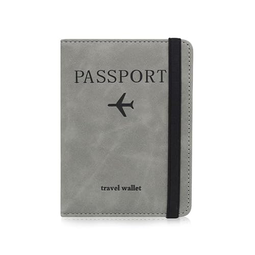 WisePoint Reisepass Halter, PU Leder Kartenhalter RFID Reisepass Abdeckung mit elastischem Riemen, Exquisite Reisepass Geldbörse für Frauen und Männer, tragbare Reise Geldbörse (grau) von WisePoint