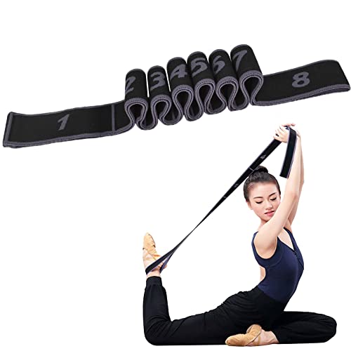 Yoga Gurt Stretching band mit 8 Schleifen, Stretching Band Verstellbares Elastic Band Fitness Stretchband Dehnungsband Hochelastischer Gymnastikband für Pilates,Tanztraining, Gymnastik (Grau) von Wisebom