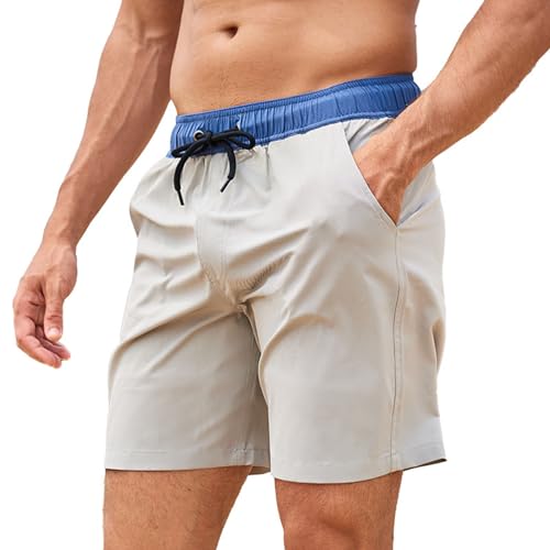 Lässige Sommer-Strandshorts für Herren, elastische Taille, Kordelzug, Flache Vorderseite (1 Item-D,XL) von WitmAn